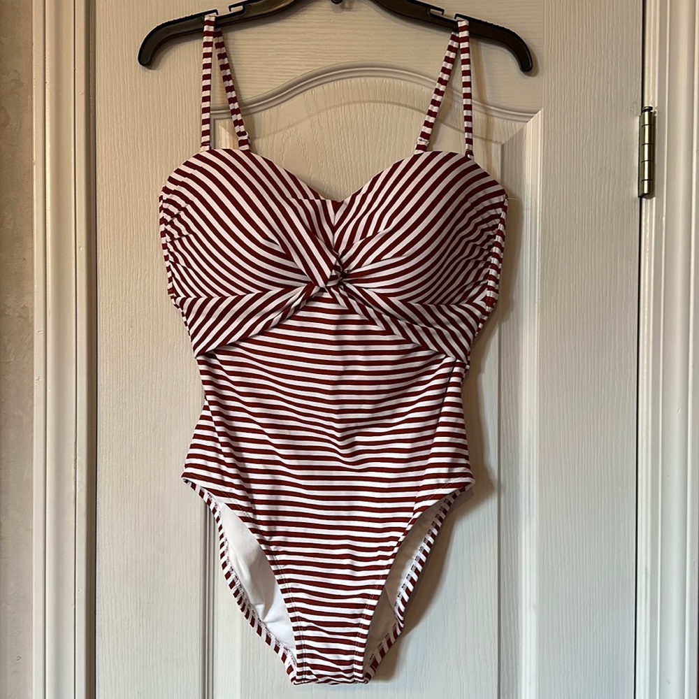Kona Sol Swimwear Twist Bandeau Striped One Piece Swimsuit Size Large NWOT
